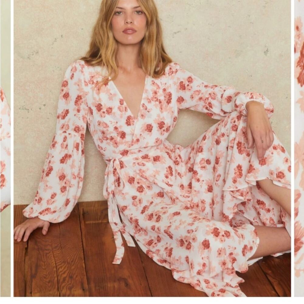 Christy Dawn The Bergen Floral Wrap Dress Long Sleeve Sz M